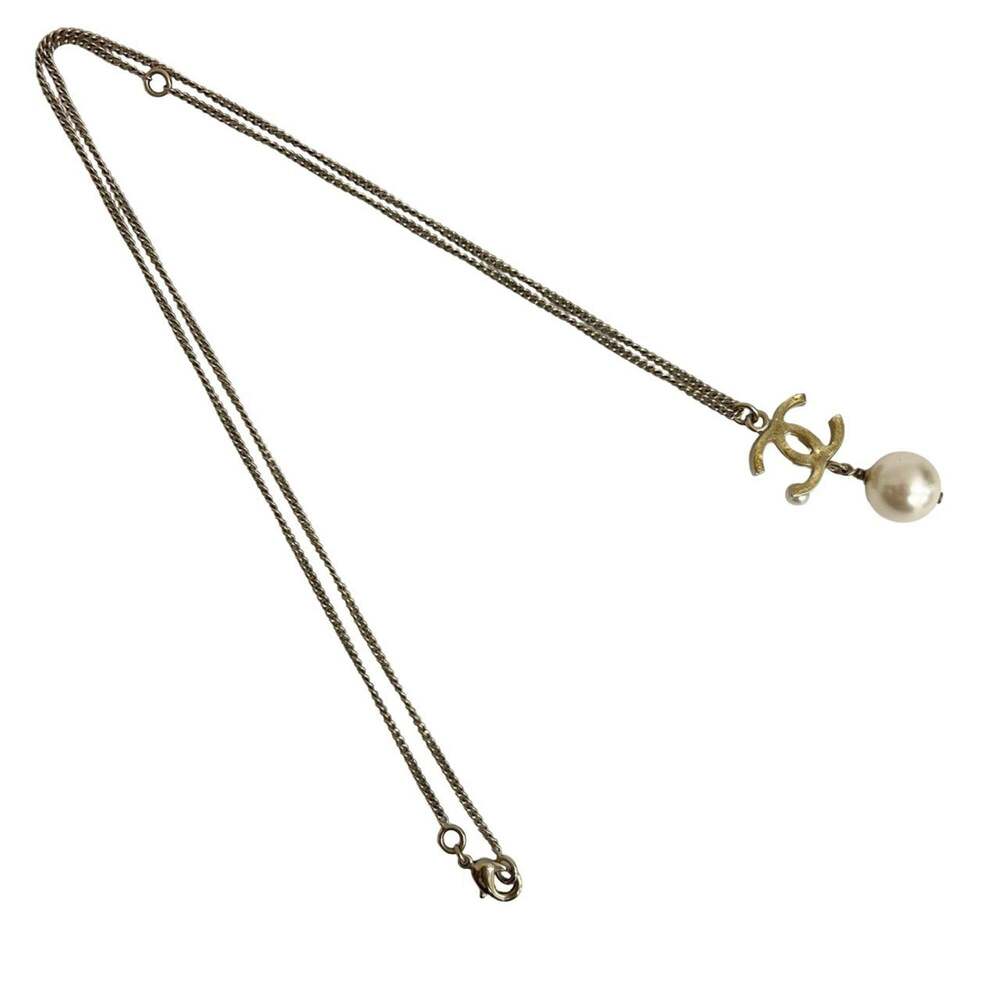 CHANEL Authentic Gold Pearl Logo Necklace - Picture 4 of 5
